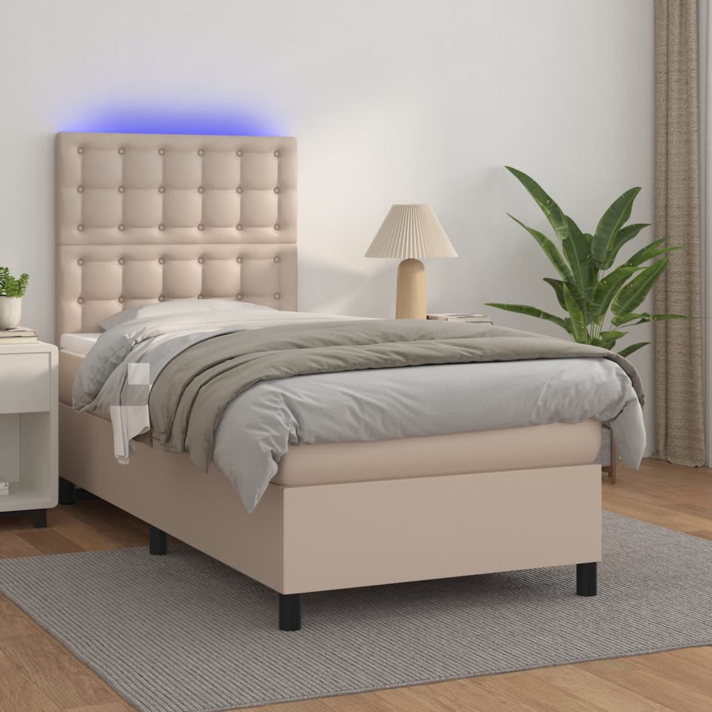 vidaXL Łóżko kontynentalne, materac i LED cappuccino 100x200 cm