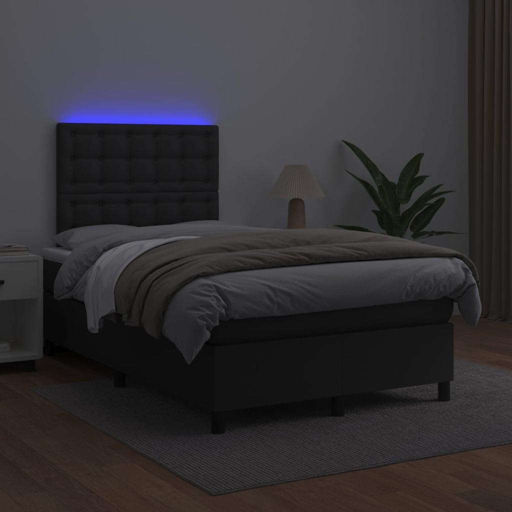 vidaXL Łóżko kontynentalne z materacem i LED czarna ekoskóra 120x200cm