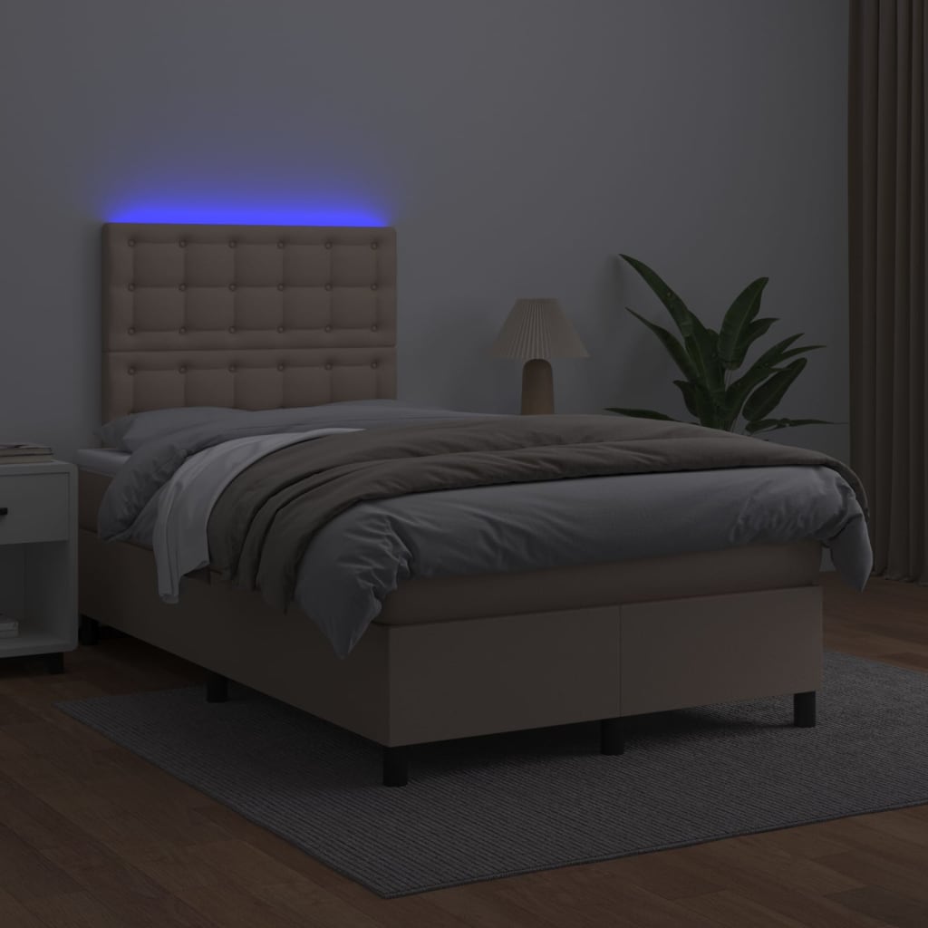 vidaXL Łóżko kontynentalne, materac i LED cappuccino 120x200cm