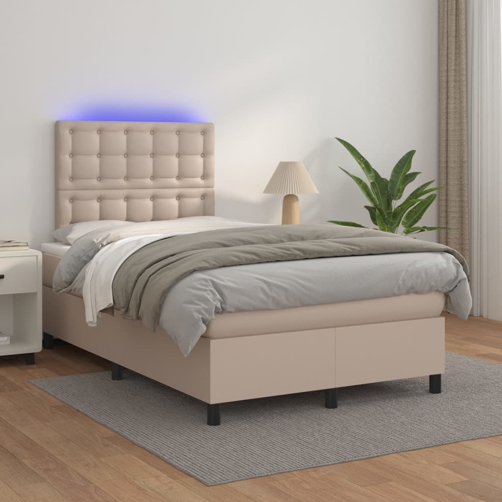 vidaXL Łóżko kontynentalne, materac i LED cappuccino 120x200cm