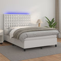 vidaXL Łóżko kontynentalne z materacem i LED, biała ekoskóra 140x190cm