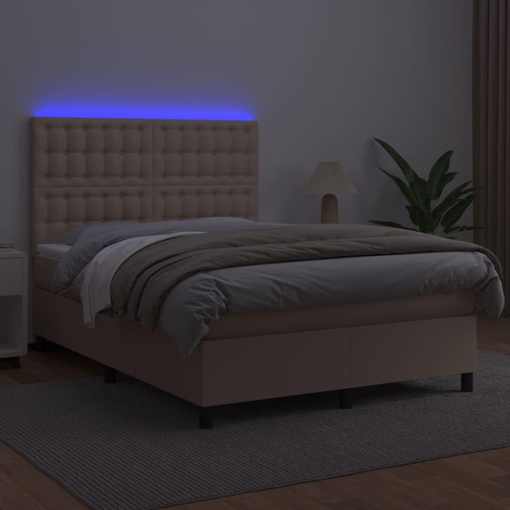 vidaXL Łóżko kontynentalne, materac i LED cappuccino 140x190 cm
