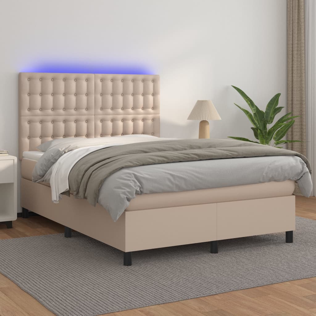 vidaXL Łóżko kontynentalne, materac i LED cappuccino 140x200 cm