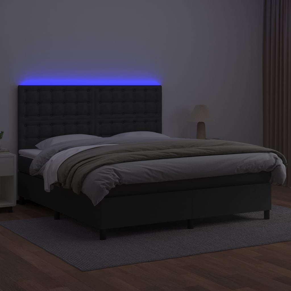 vidaXL Łóżko kontynentalne z materacem i LED czarna ekoskóra 160x200cm