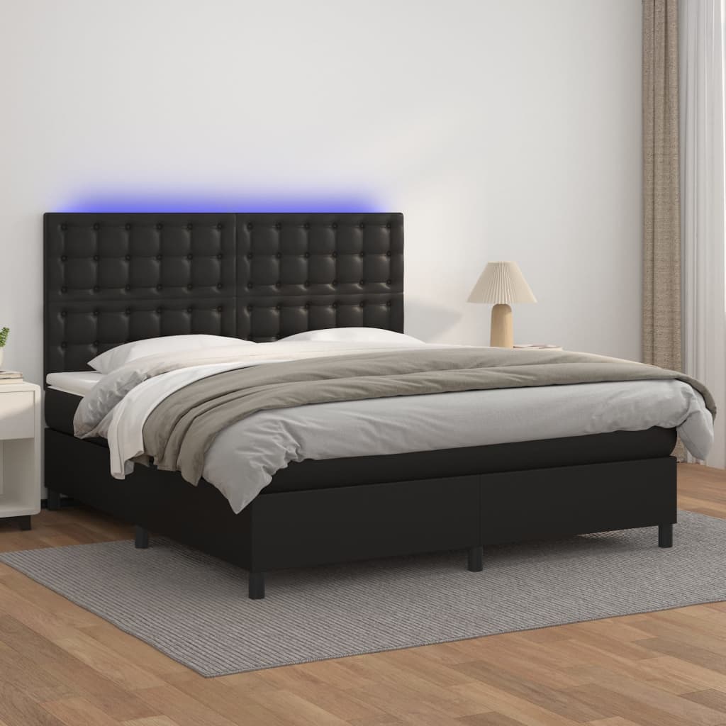 vidaXL Łóżko kontynentalne z materacem i LED czarna ekoskóra 160x200cm