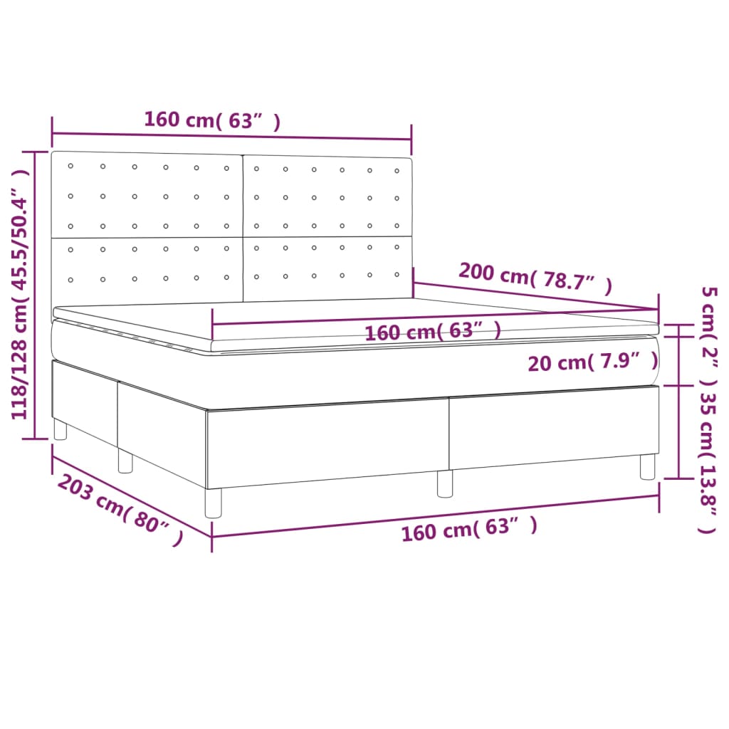 vidaXL Łóżko kontynentalne z LED, materac, kremowe, ekoskóra 160x200cm