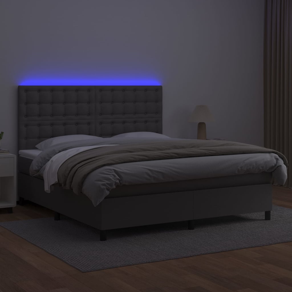 vidaXL Łóżko kontynentalne z materacem i LED, szara ekoskóra 160x200cm