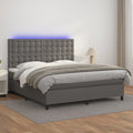 vidaXL Łóżko kontynentalne z materacem i LED, szara ekoskóra 160x200cm