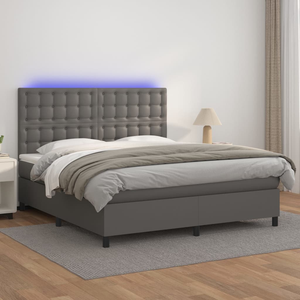 vidaXL Łóżko kontynentalne z materacem i LED, szara ekoskóra 160x200cm