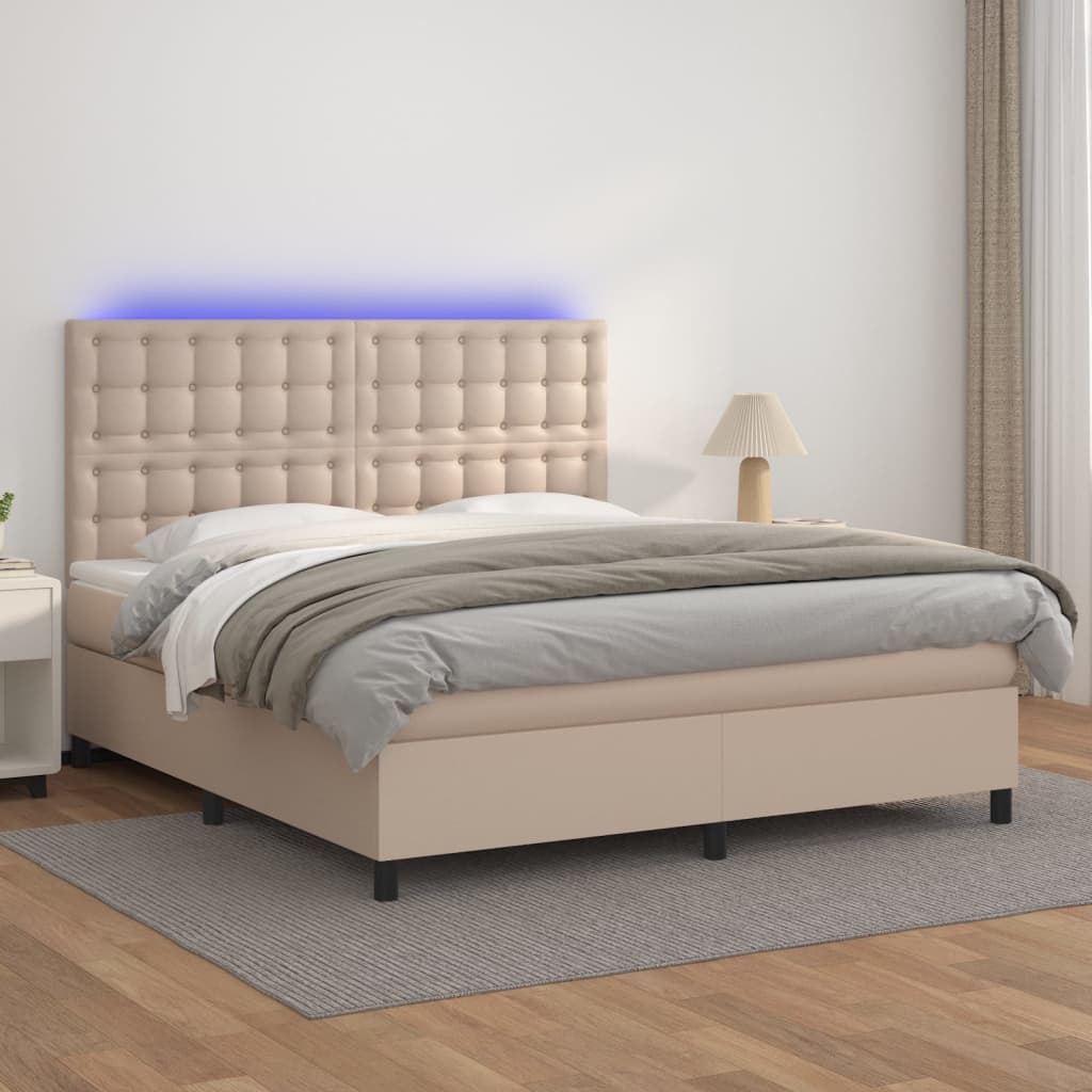 vidaXL Łóżko kontynentalne, materac i LED cappuccino 160x200 cm