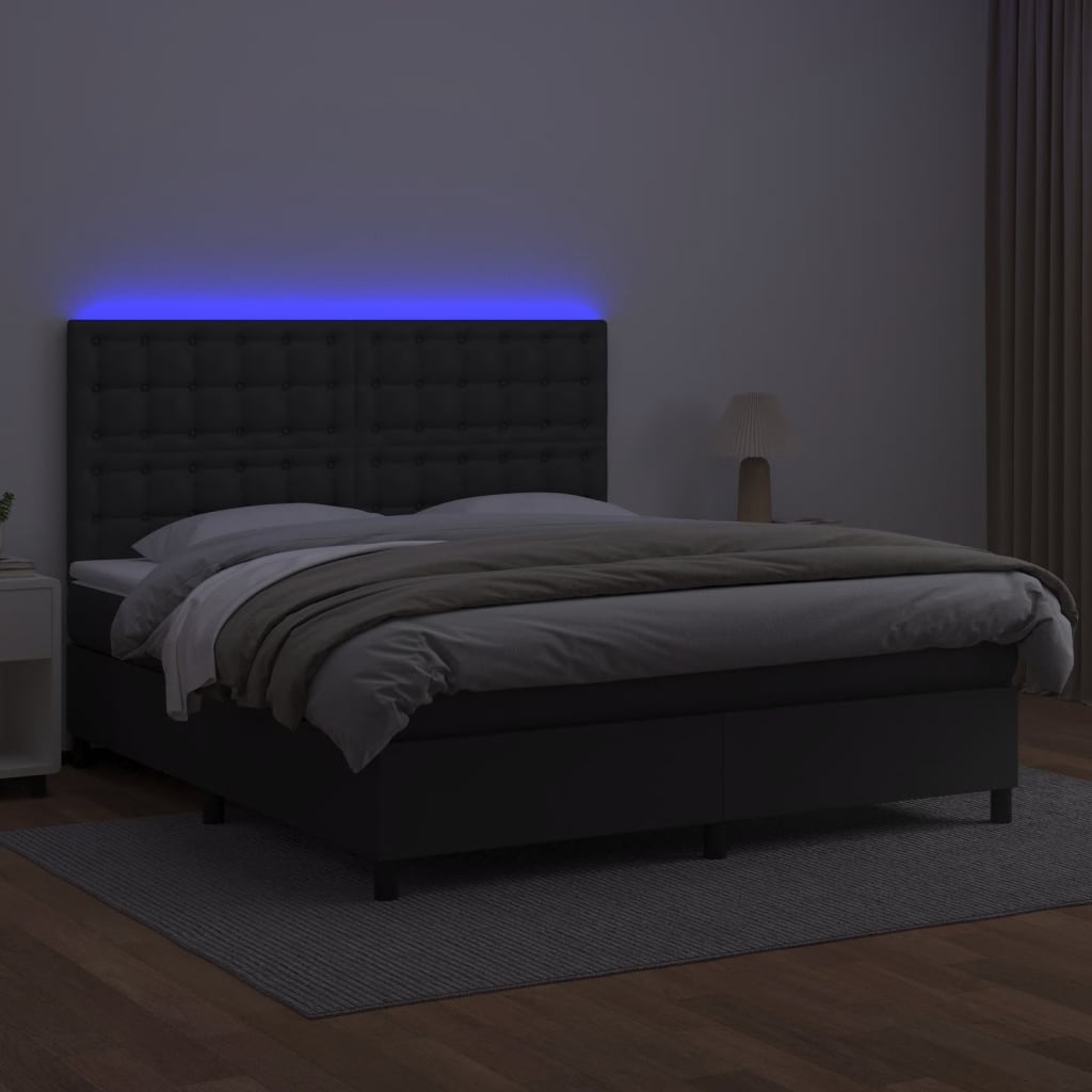 vidaXL Łóżko kontynentalne z materacem i LED czarna ekoskóra 180x200cm