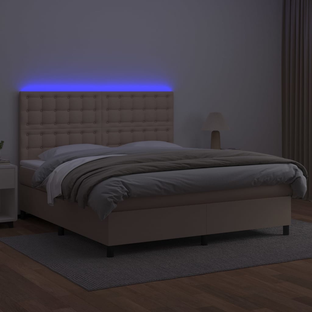 vidaXL Łóżko kontynentalne, materac i LED cappuccino 180x200 cm