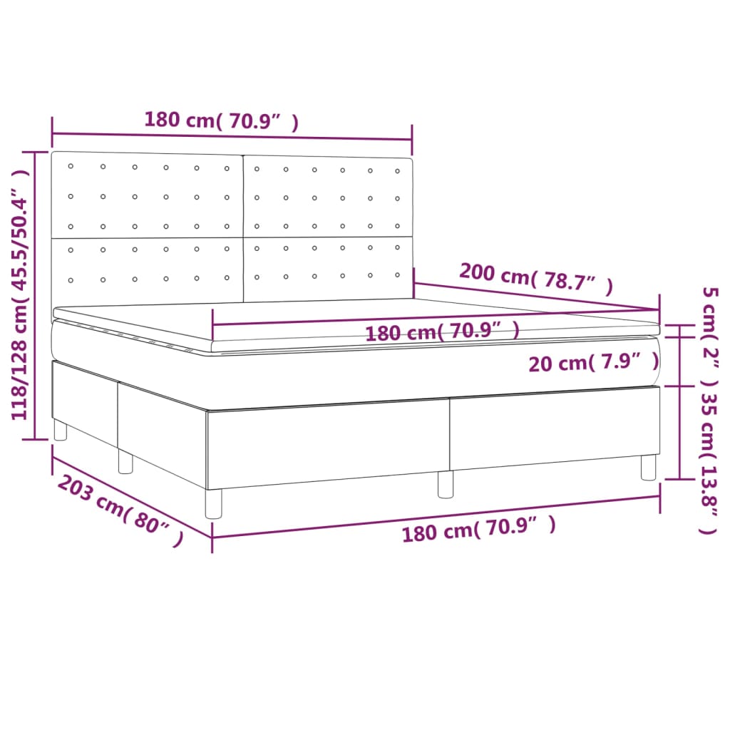 vidaXL Łóżko kontynentalne, materac i LED cappuccino 180x200 cm