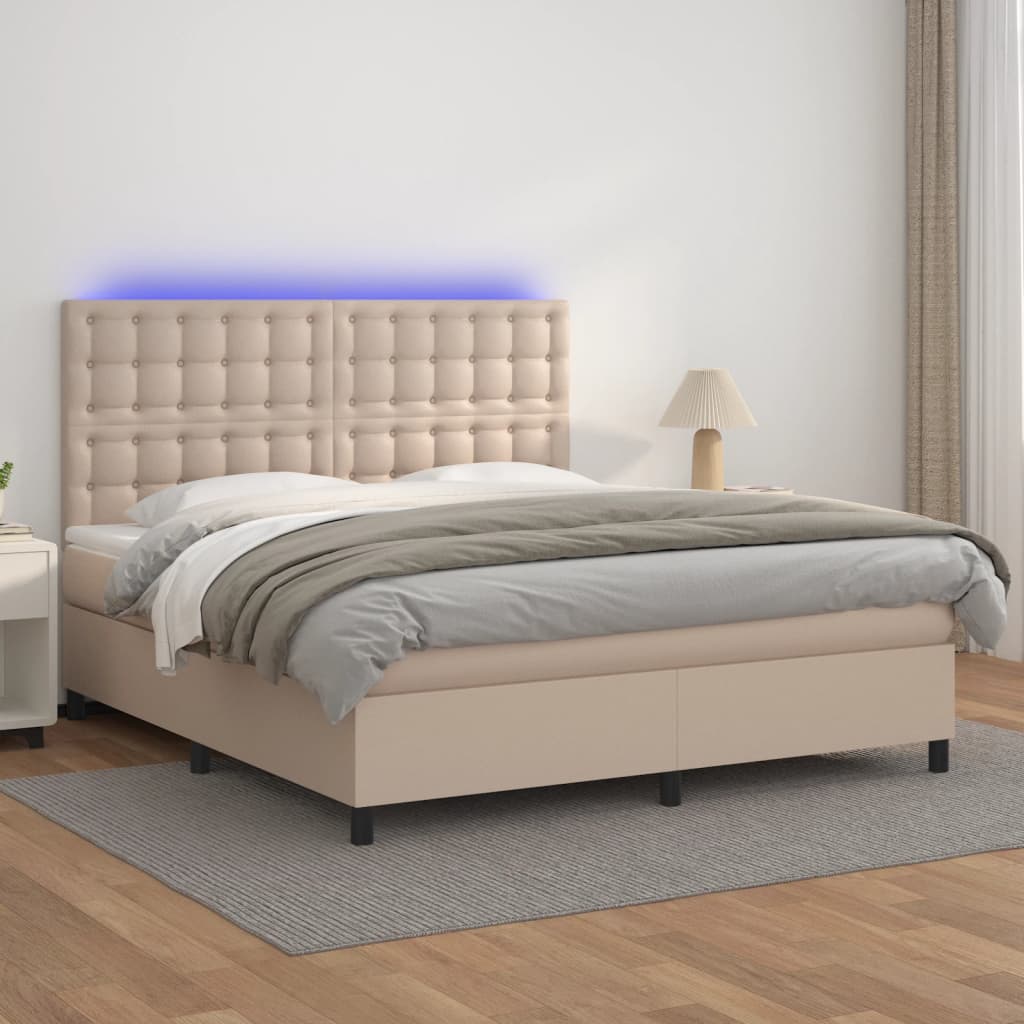 vidaXL Łóżko kontynentalne, materac i LED cappuccino 180x200 cm