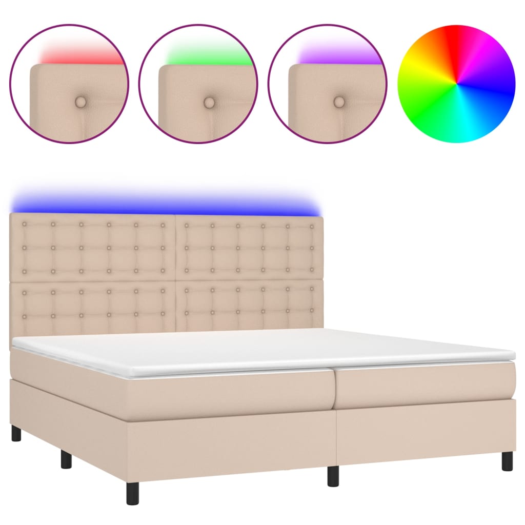 vidaXL Łóżko kontynentalne, materac i LED cappuccino 200x200 cm
