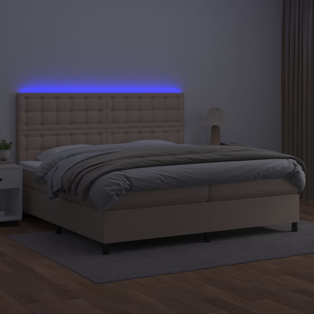 vidaXL Łóżko kontynentalne, materac i LED cappuccino 200x200 cm