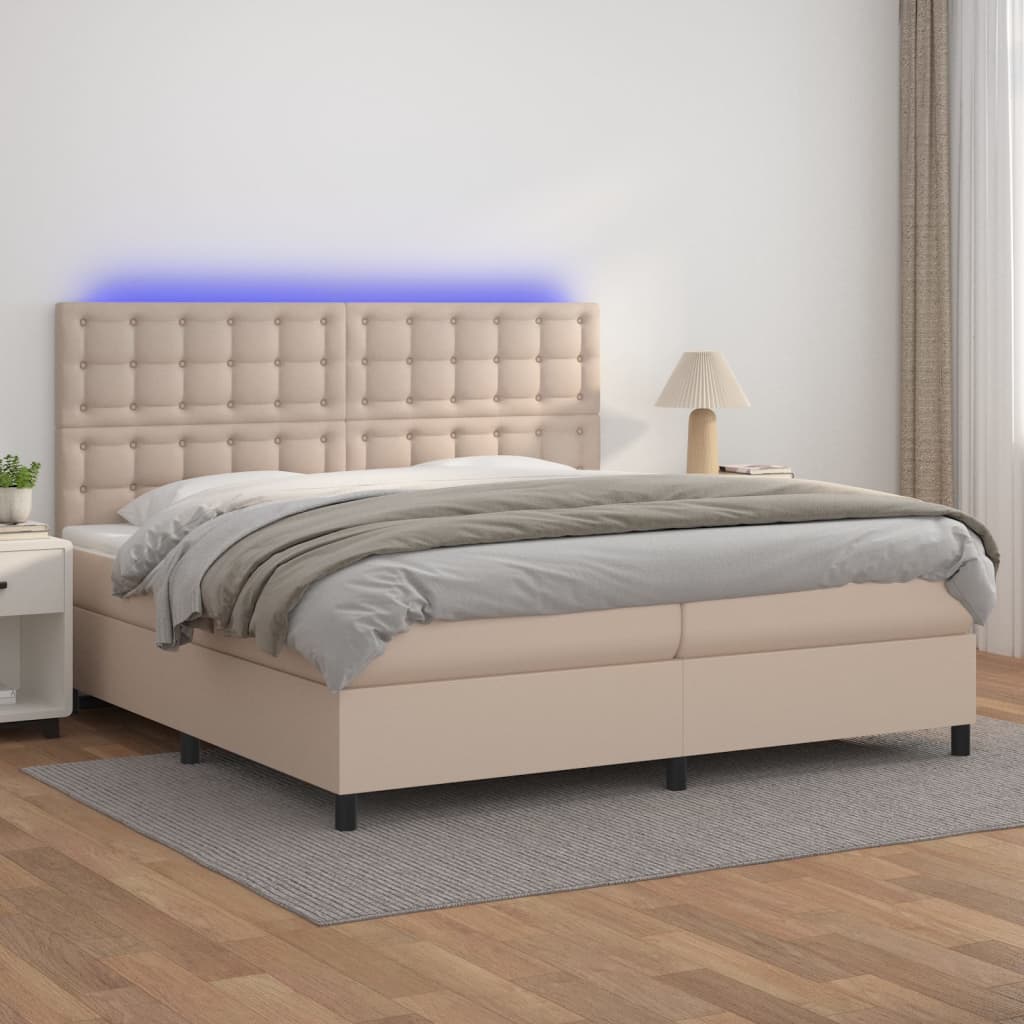 vidaXL Łóżko kontynentalne, materac i LED cappuccino 200x200 cm