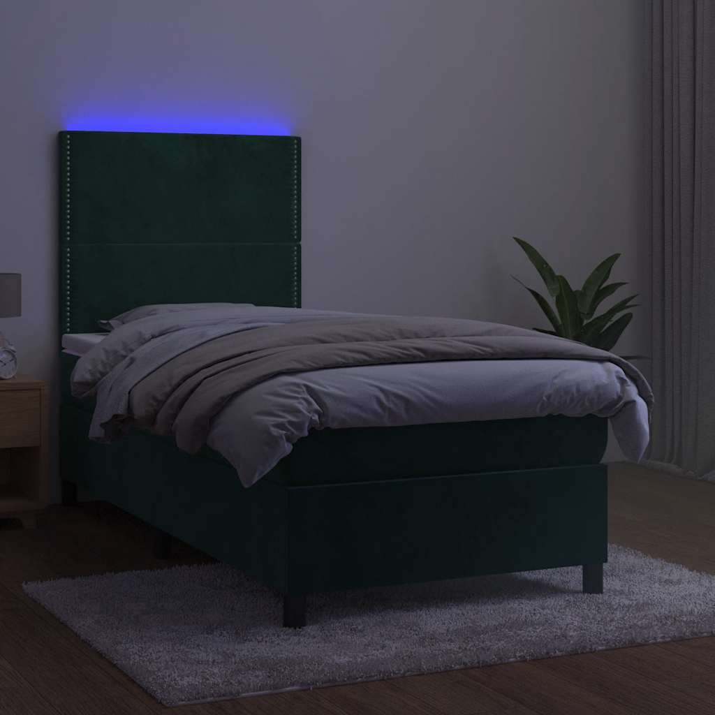 vidaXL Łóżko kontynentalne z materacem i LED zielony aksamit 100x200cm