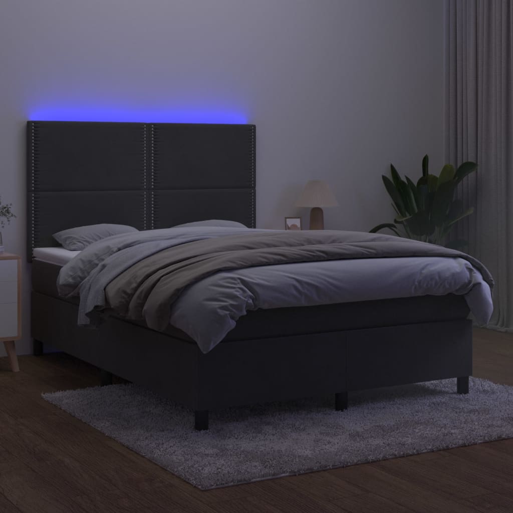 vidaXL Łóżko kontynentalne z materacem i LED, szary aksamit, 140x190cm