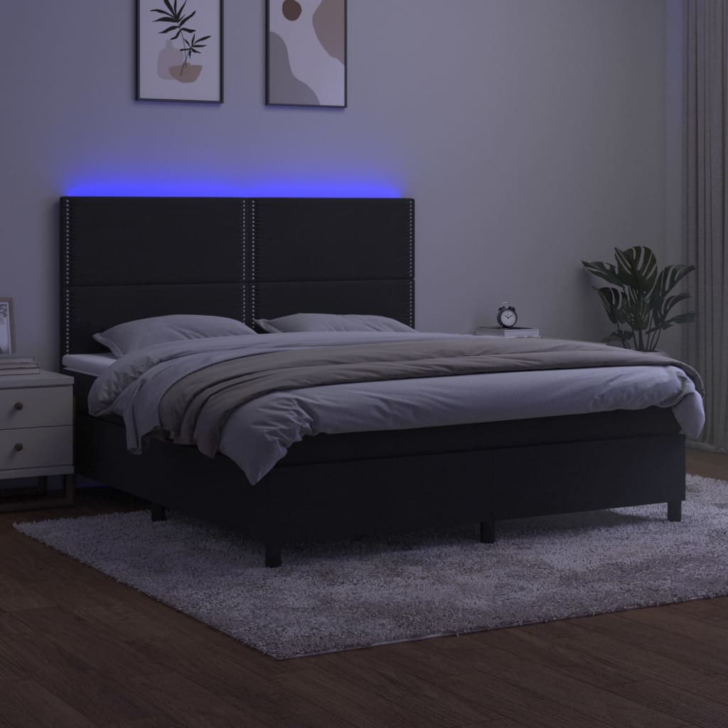 vidaXL Łóżko kontynentalne z materacem i LED, czarny aksamit 180x200cm