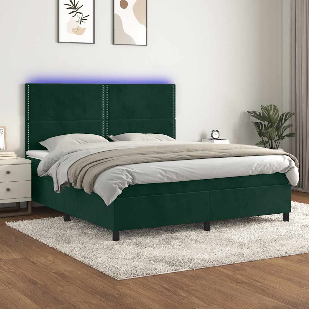 vidaXL Łóżko kontynentalne z materacem i LED zielony aksamit 180x200cm