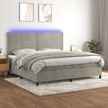 vidaXL Łóżko kontynentalne z materacem i LED, szare 200x200cm, aksamit