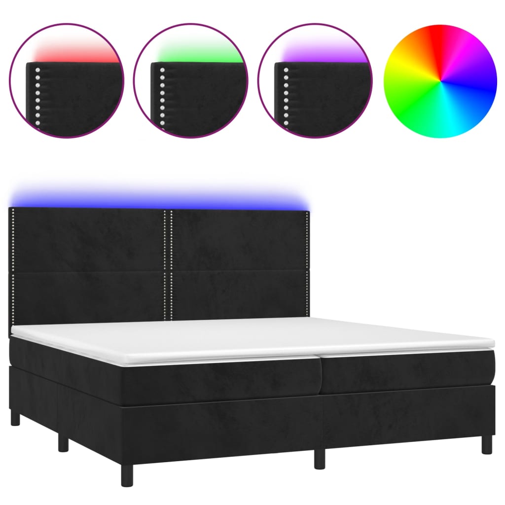 vidaXL Łóżko kontynentalne z materacem i LED, czarny aksamit 200x200cm