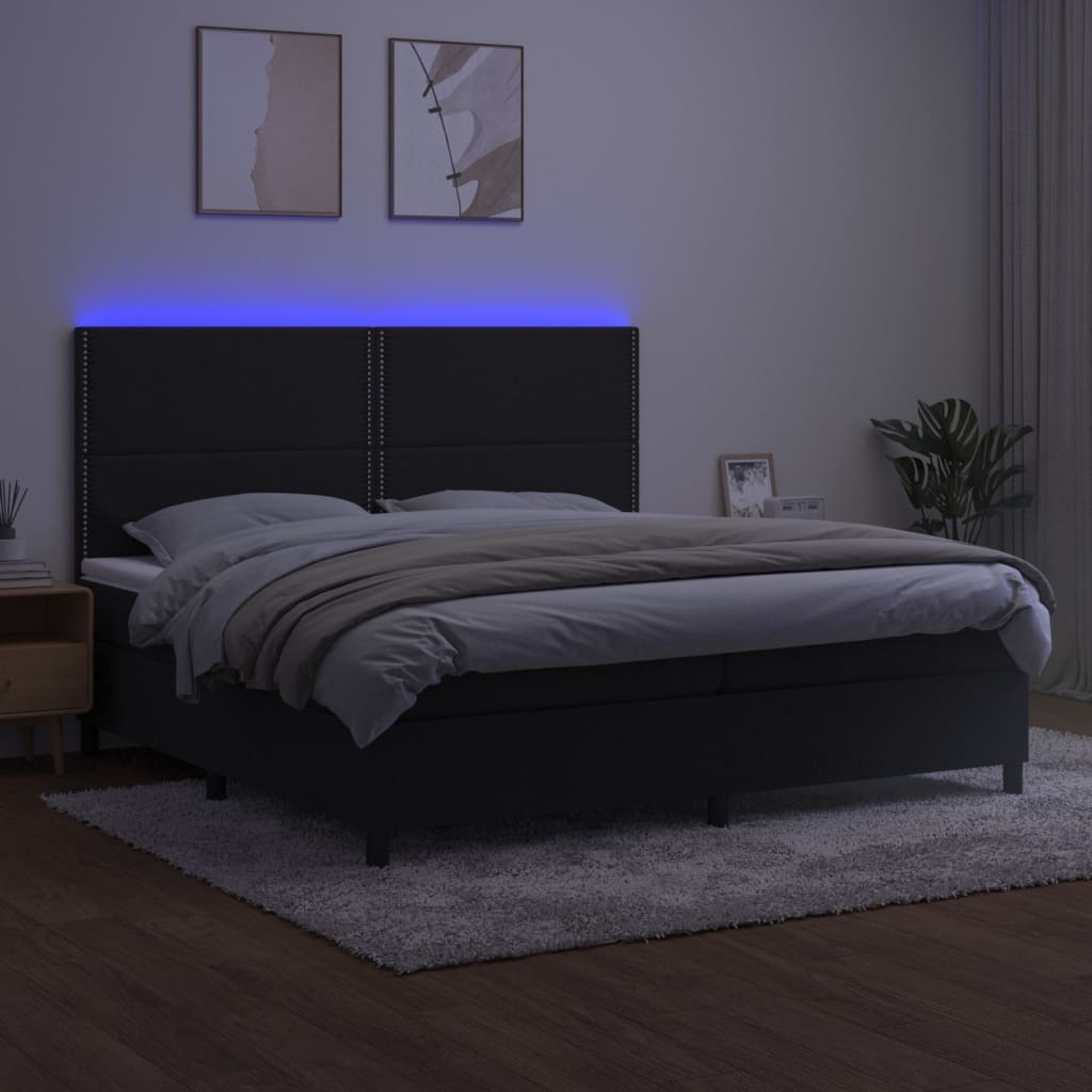 vidaXL Łóżko kontynentalne z materacem i LED, czarny aksamit 200x200cm
