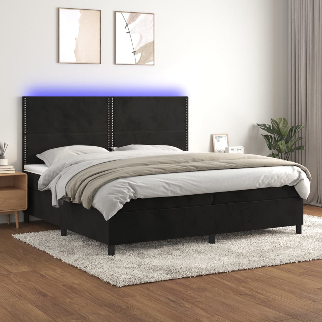 vidaXL Łóżko kontynentalne z materacem i LED, czarny aksamit 200x200cm