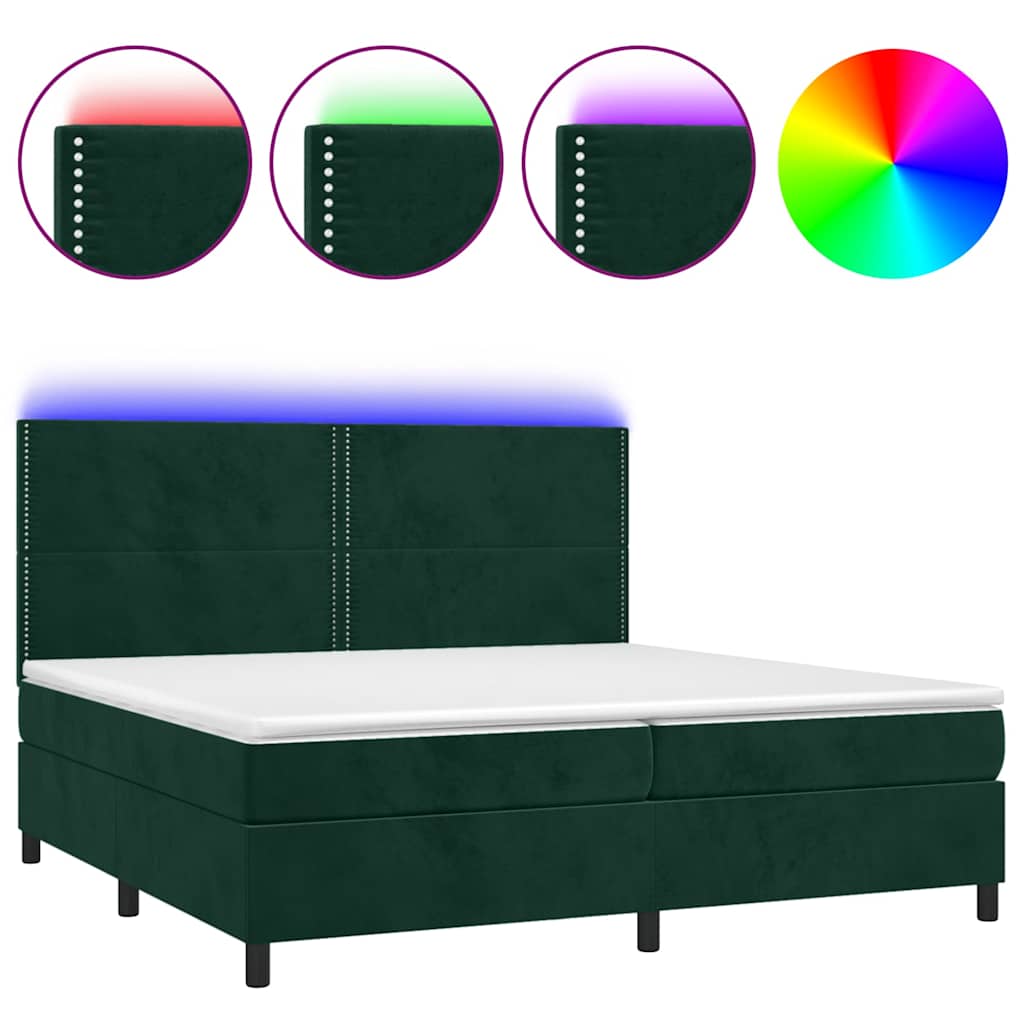 vidaXL Łóżko kontynentalne z materacem i LED zielony aksamit 200x200cm