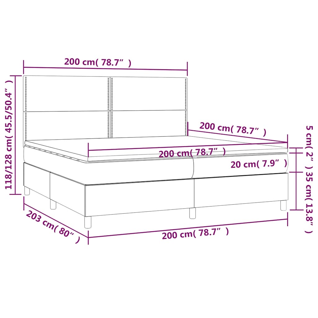 vidaXL Łóżko kontynentalne z materacem i LED zielony aksamit 200x200cm