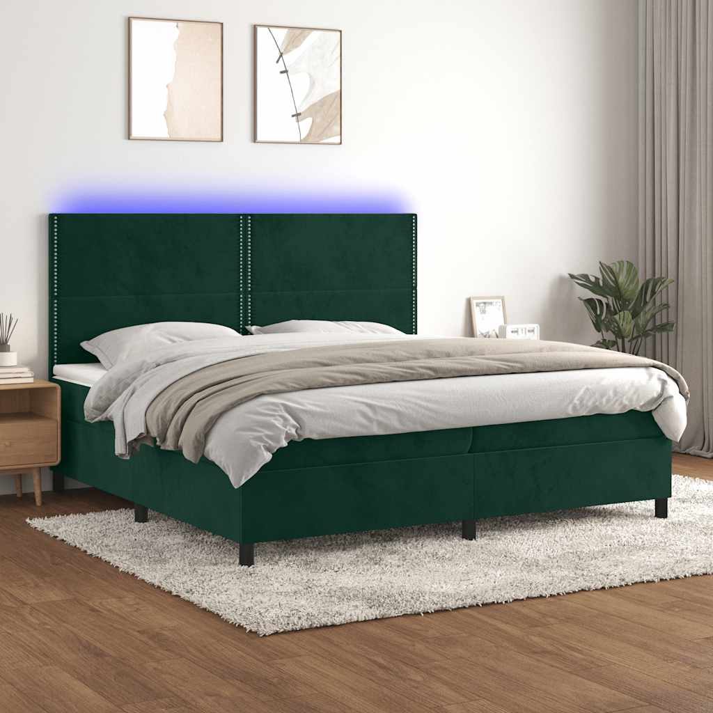 vidaXL Łóżko kontynentalne z materacem i LED zielony aksamit 200x200cm