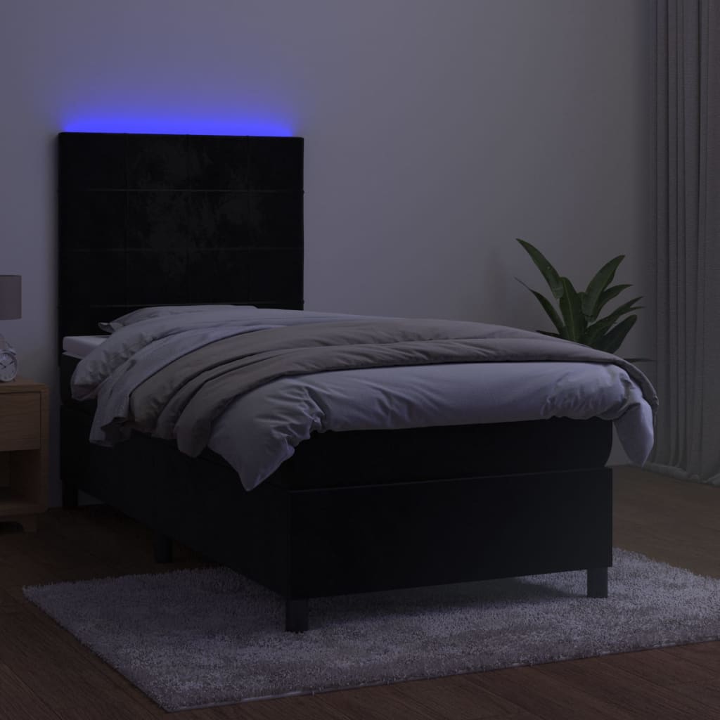 vidaXL Łóżko kontynentalne z materacem i LED, czarny aksamit 80x200 cm