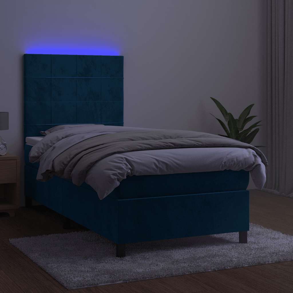 vidaXL Łóżko kontynentalne, materac i LED, niebieski aksamit 80x200 cm