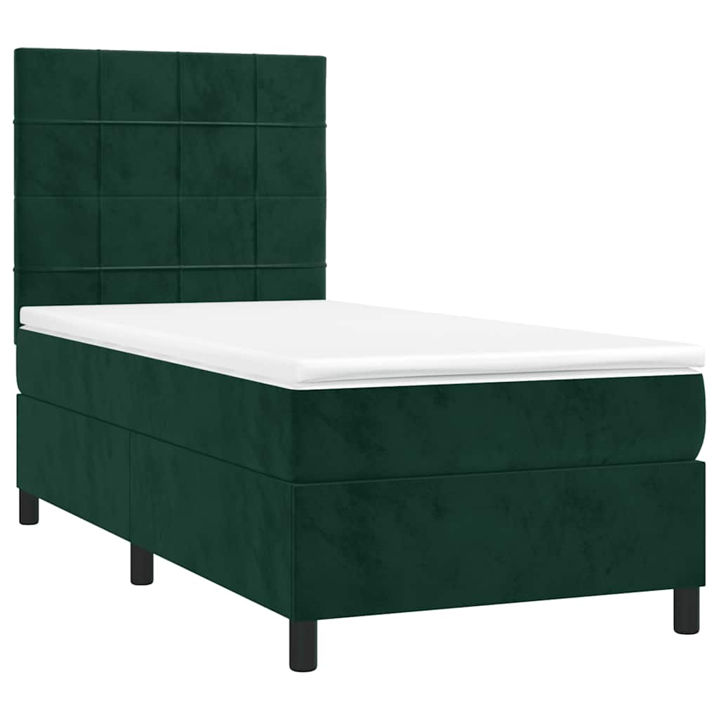 vidaXL Łóżko kontynentalne z materacem i LED zielony aksamit 90x200 cm