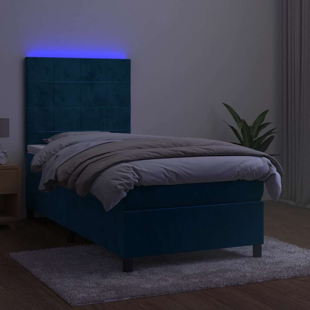 vidaXL Łóżko kontynentalne, materac i LED, niebieski aksamit 100x200cm