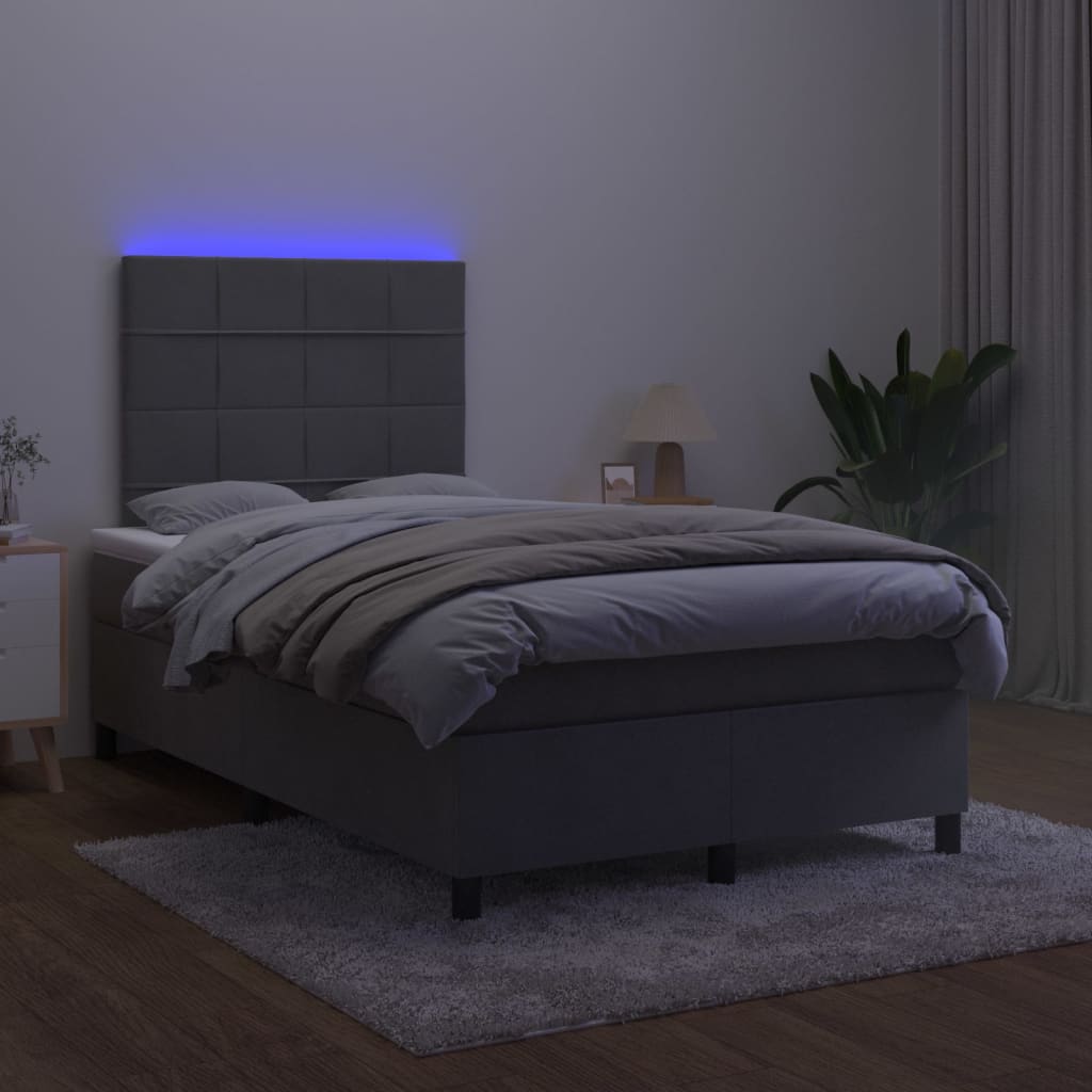 vidaXL Łóżko kontynentalne z materacem i LED, szary aksamit, 120x200cm