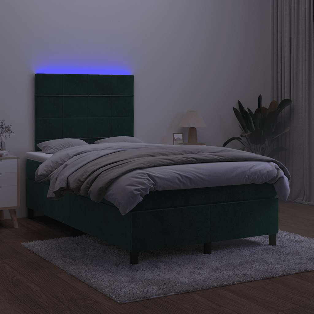 vidaXL Łóżko kontynentalne z materacem i LED zielony aksamit 120x200cm