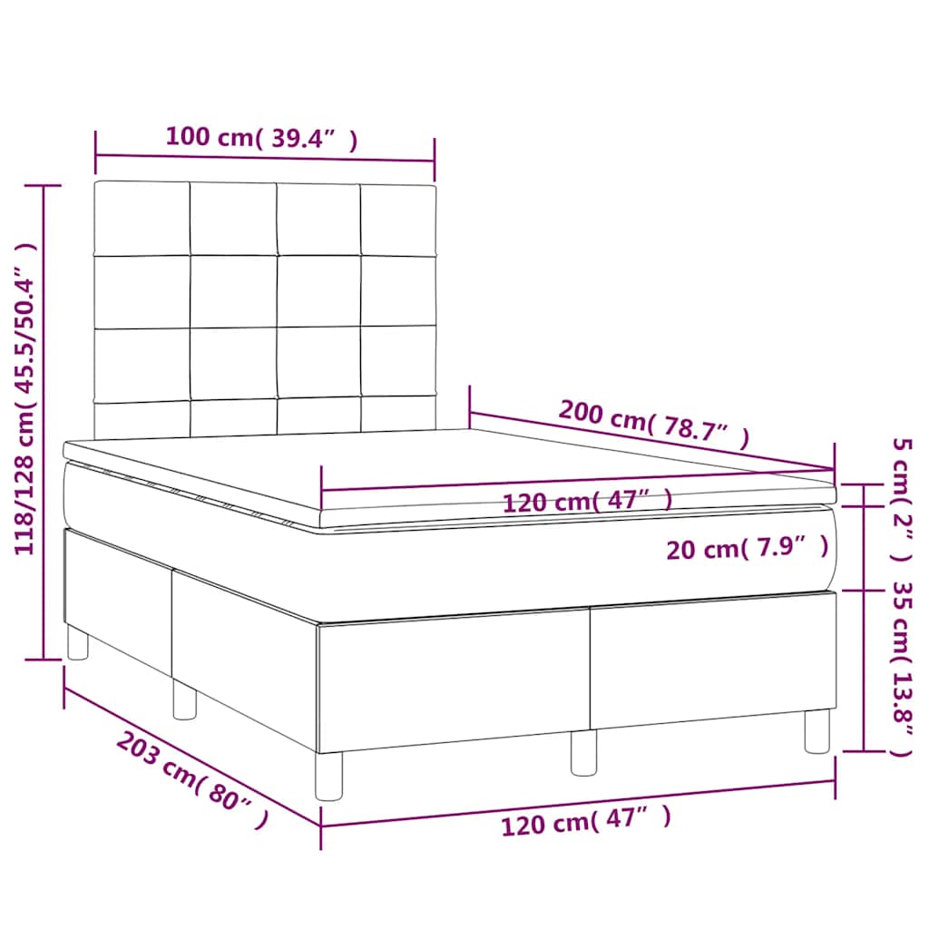 vidaXL Łóżko kontynentalne z materacem i LED zielony aksamit 120x200cm