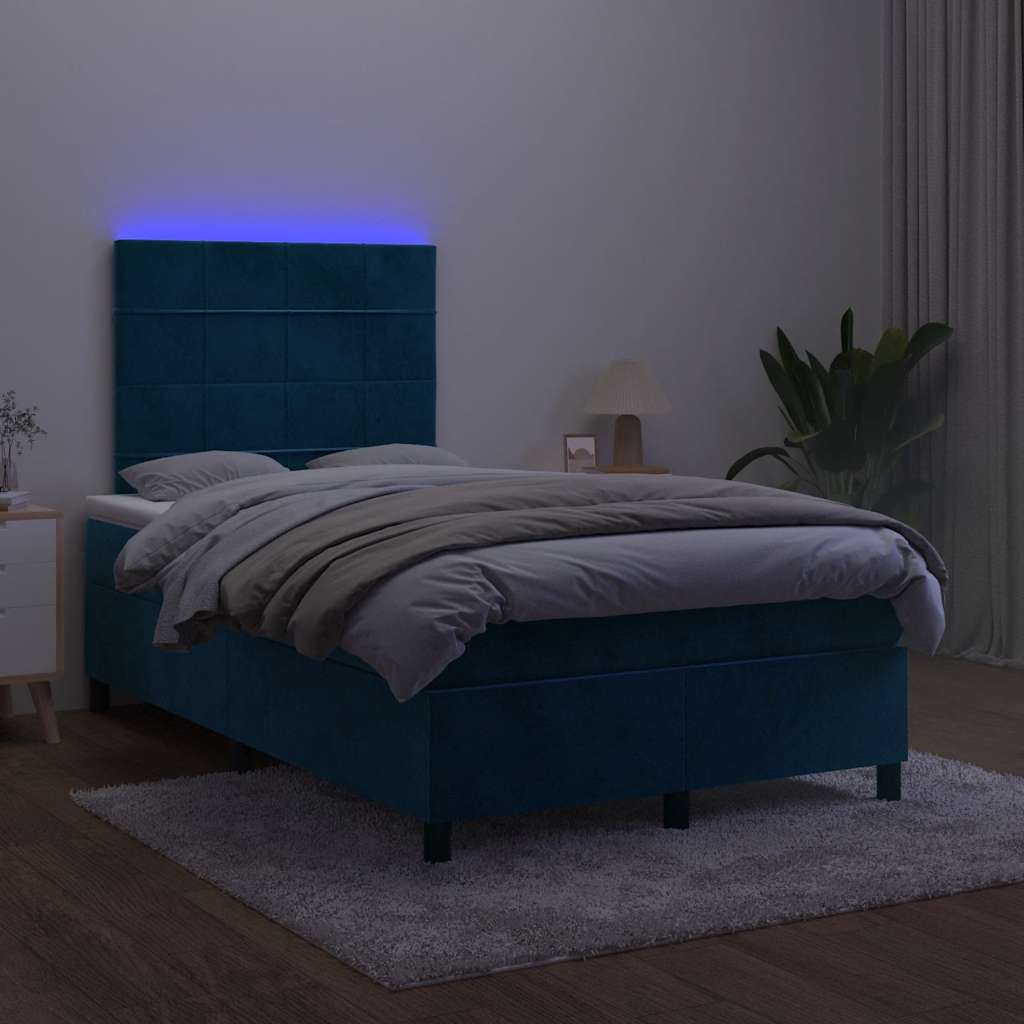 vidaXL Łóżko kontynentalne, materac i LED, niebieski aksamit 120x200cm