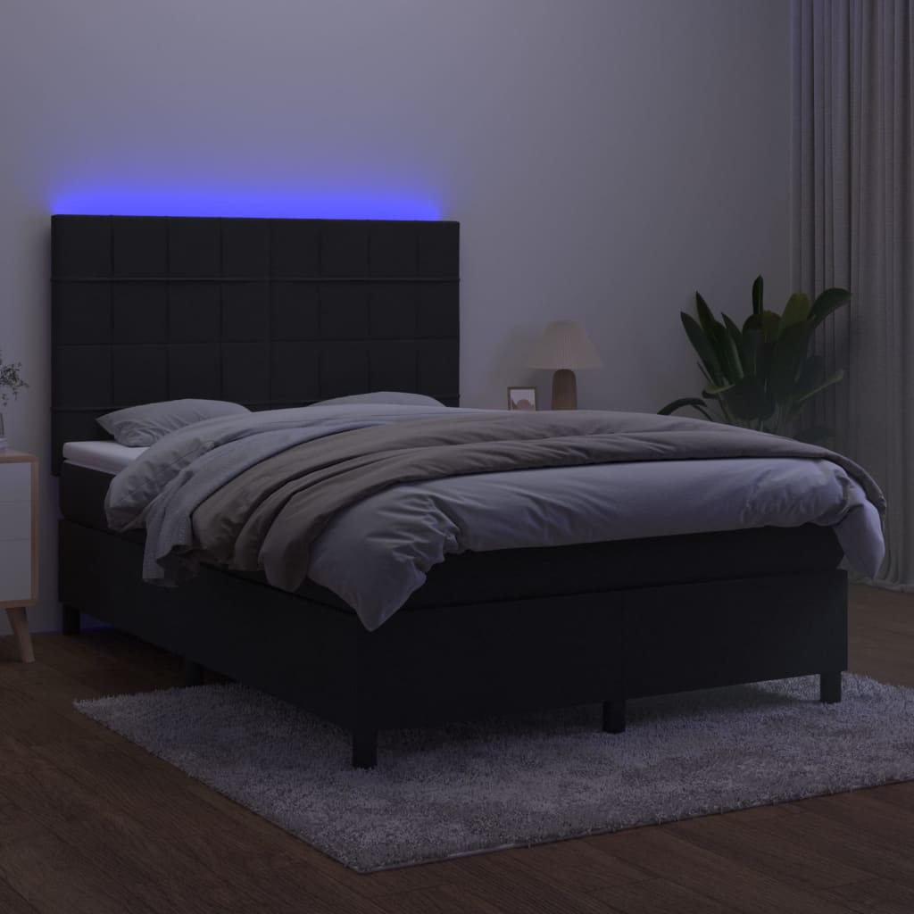 vidaXL Łóżko kontynentalne z materacem i LED, czarny aksamit 140x200cm