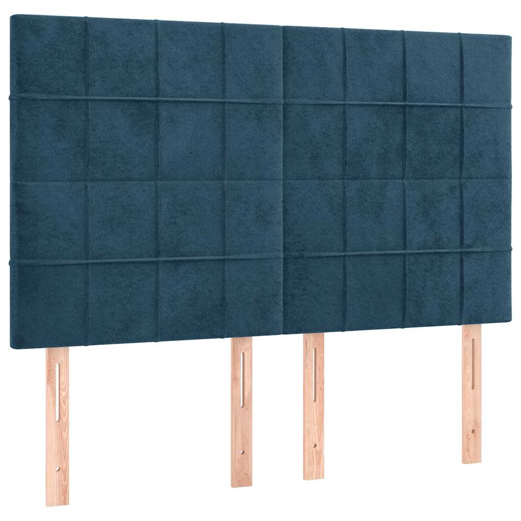 vidaXL Łóżko kontynentalne, materac i LED, niebieski aksamit 140x200cm