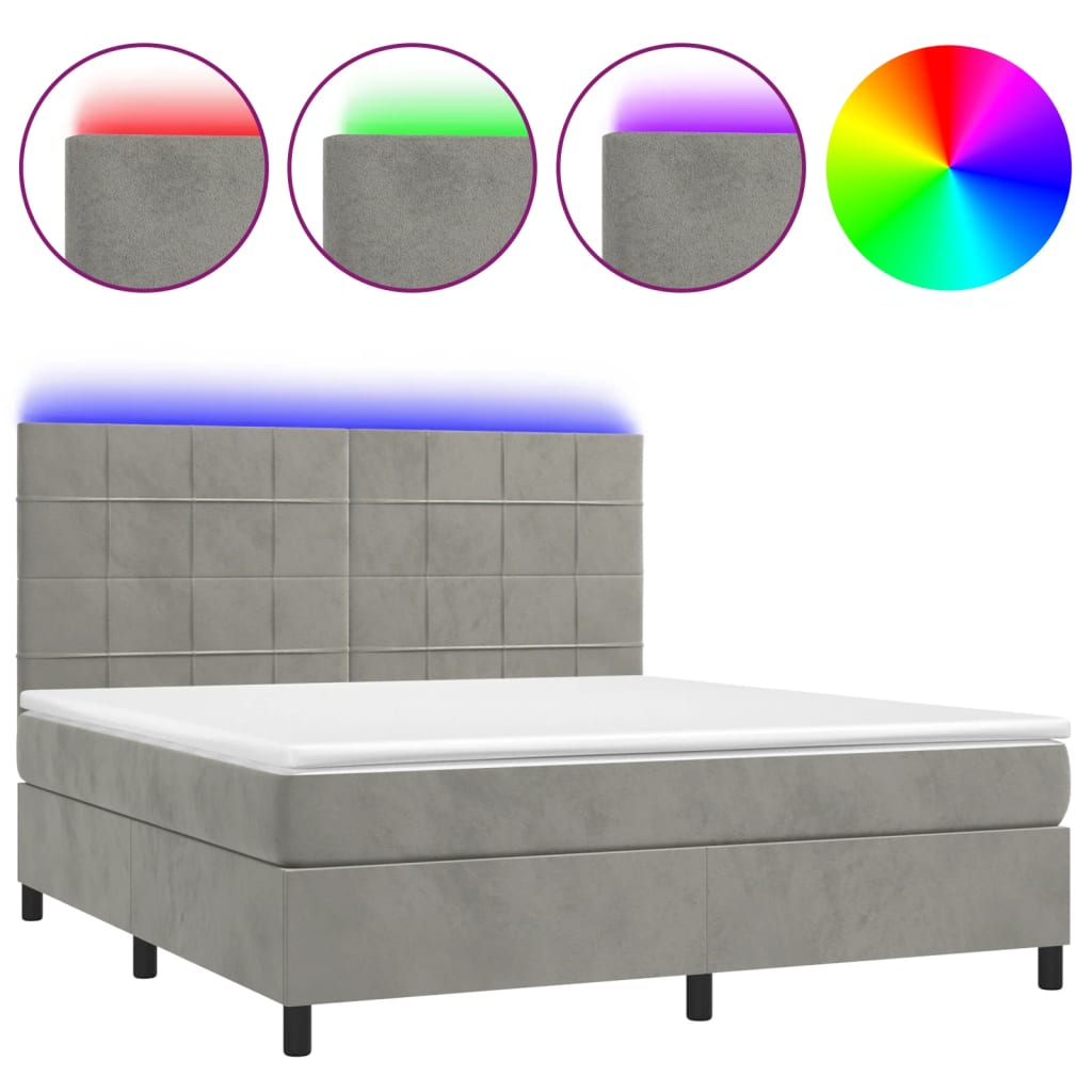 vidaXL Łóżko kontynentalne z materacem i LED, szare 160x200cm, aksamit