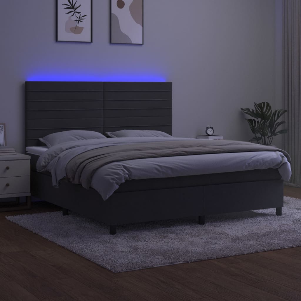 vidaXL Łóżko kontynentalne z materacem i LED, szary aksamit, 160x200cm