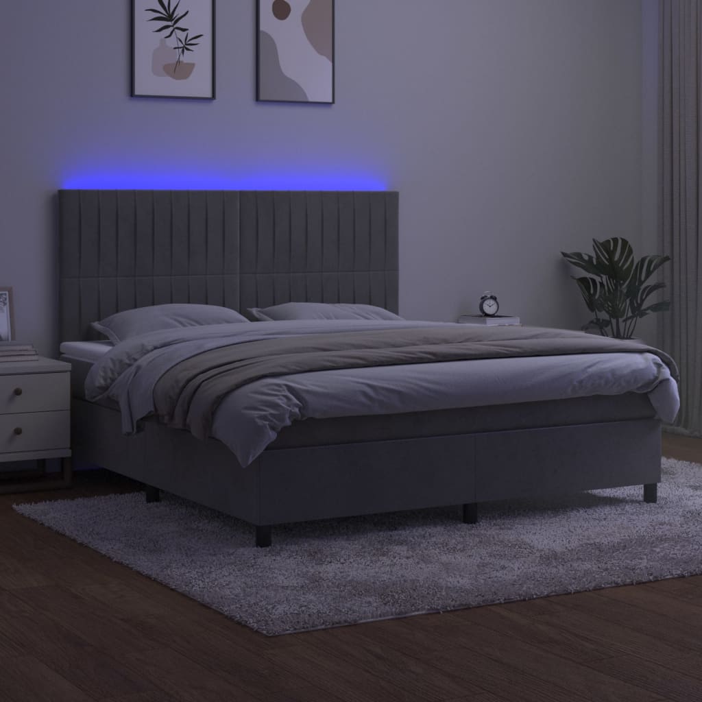 vidaXL Łóżko kontynentalne z materacem i LED, szare 160x200cm, aksamit