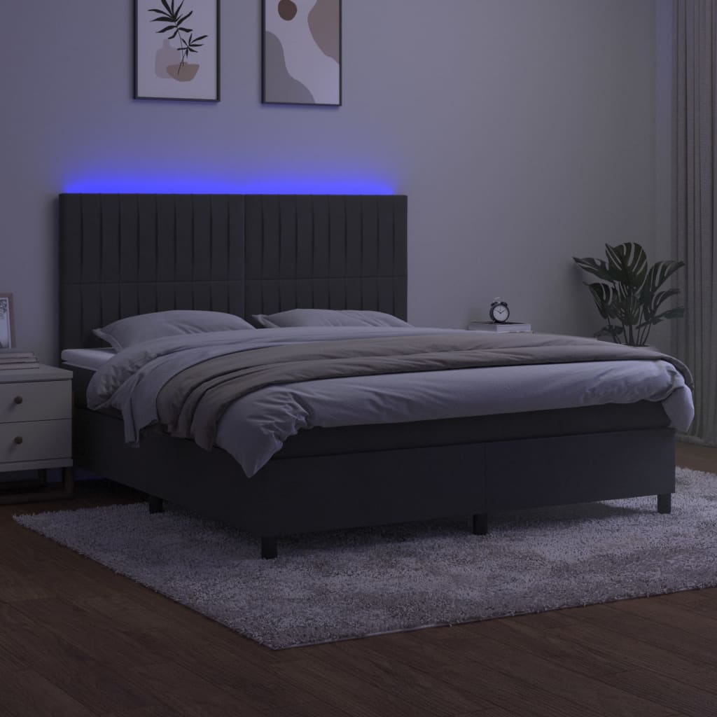 vidaXL Łóżko kontynentalne z materacem i LED, szary aksamit, 160x200cm