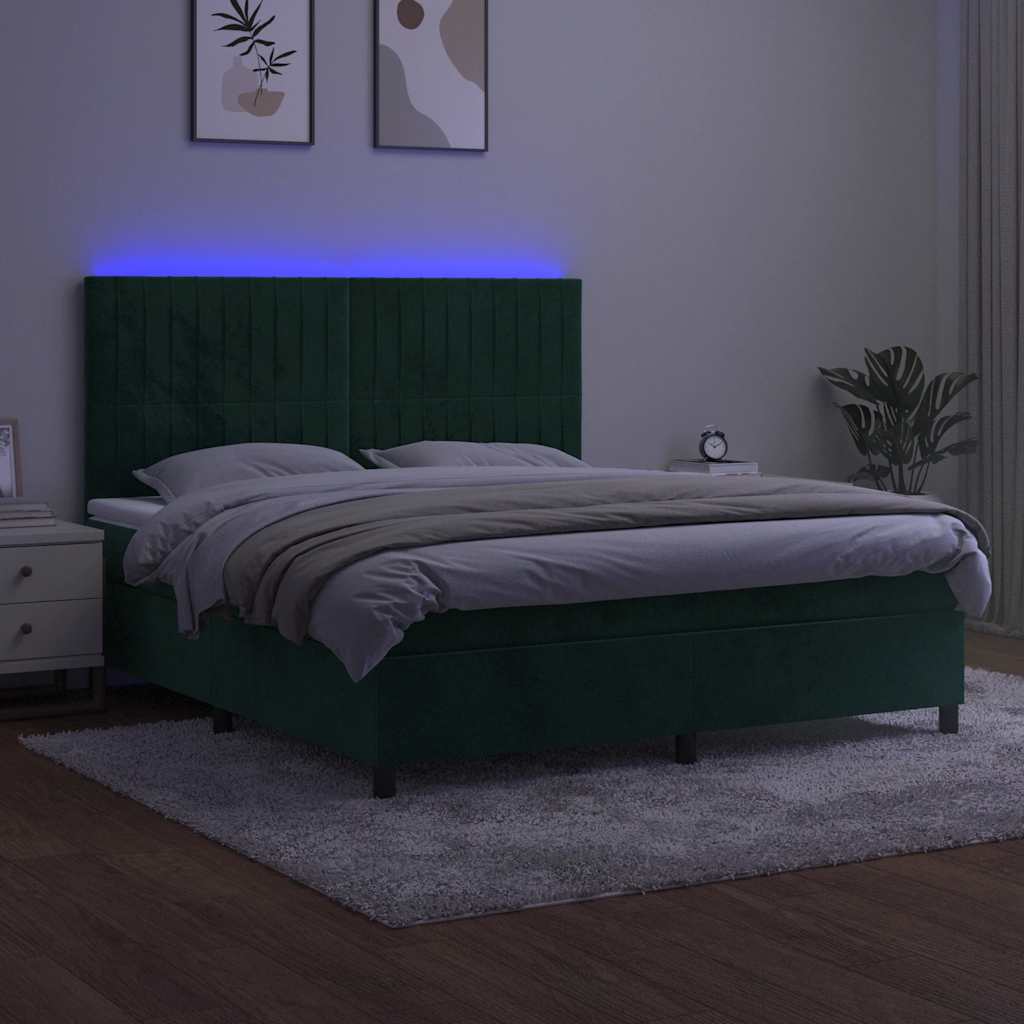vidaXL Łóżko kontynentalne z materacem i LED zielony aksamit 160x200cm