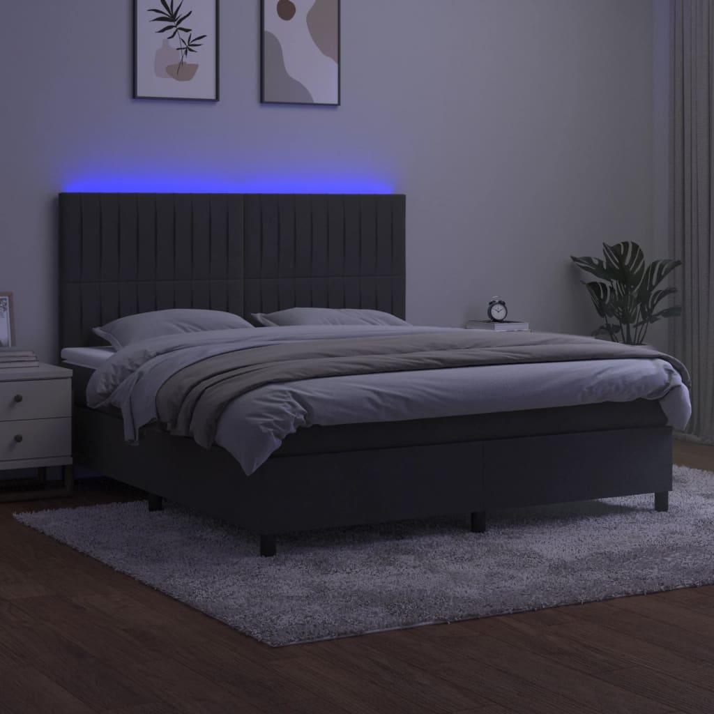 vidaXL Łóżko kontynentalne z materacem i LED, szary aksamit, 180x200cm