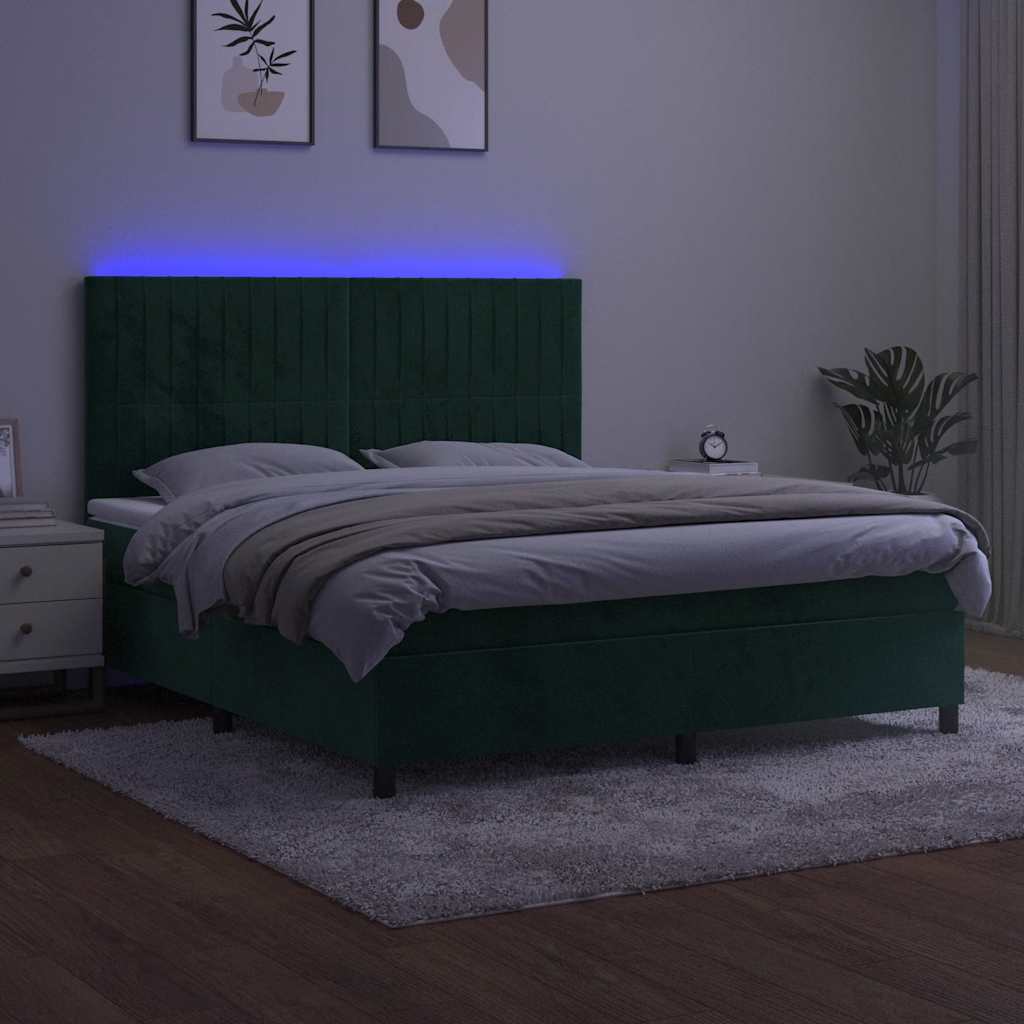 vidaXL Łóżko kontynentalne z materacem i LED zielony aksamit 180x200cm