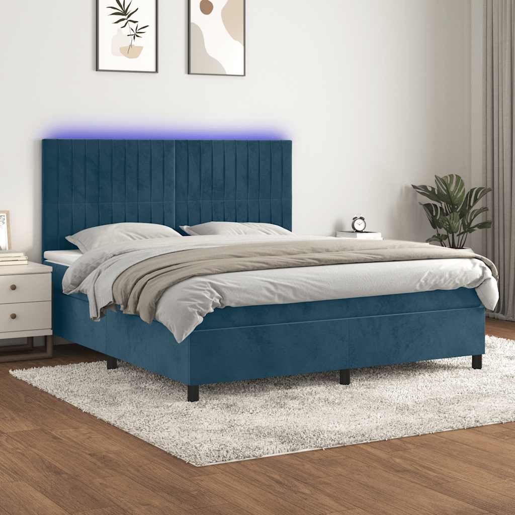 vidaXL Łóżko kontynentalne, materac i LED, niebieski aksamit 180x200cm